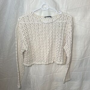 Zara Cream Cropped Ribbed Top